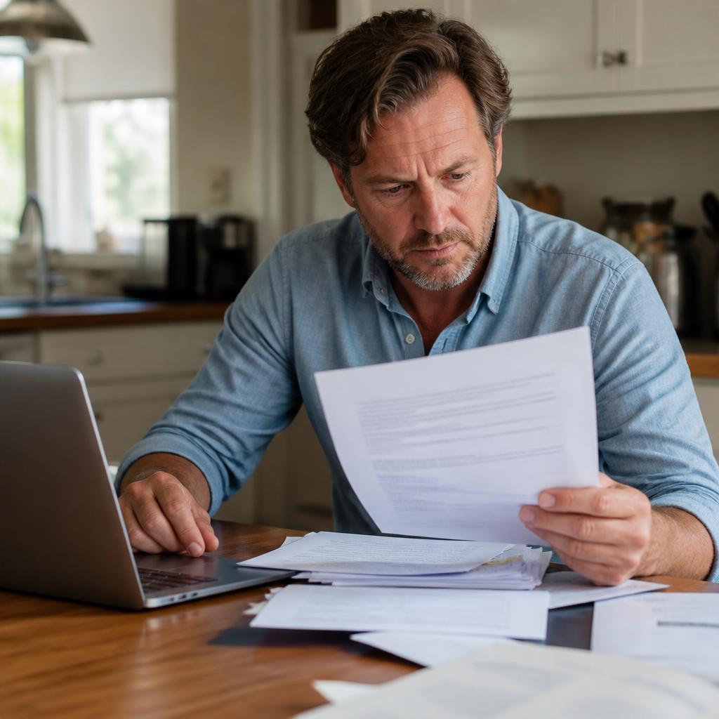 Man reviewing personal legal documents at home